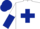 White body, dark blue cross belts, white arms, dark blue halved, dark blue cap