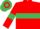 Red, Emerald Green hoop and armlets, Emerald Green and Red hooped cap