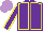 Purple body, yellow seams, purple arms, yellow seams, mauve cap