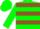 Green body, brown hooped, green arms, brown hooped, green cap, brown hooped