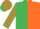 Emerald Green and Orange (halved), striped sleeves and cap