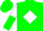 Green body, white diamond, white arms, green halved, green cap