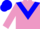Mauve body, blue chevron, mauve arms, blue cap