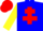 Blue body, red cross of lorraine, yellow arms, red cap