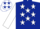 Dark blue body, white stars, white arms, white cap, dark blue stars
