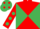 Red and Emerald Green diabolo, Red sleeves, Emerald Green spots, Emerald Green cap, Red spots