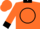 Orange, black circle 'r/v' on back, black cuffs & collar
