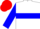 White, blue maple leaf hoop, blue sleeves, red cap