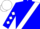 Blue, white sash, white diamonds on sleeves, white cap