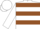 White body, brown hooped, white arms, brown hooped, white cap