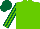 Soft green body, soft green arms, dark green striped, dark green cap