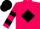 Hot pink, black diamond, black diamond and bars on sleeves, black cap