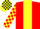 Red, Yellow stripe, checked sleeves, Yellow and Black check cap