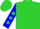 Lime green, dk blue gc cross, dk blue collar & epaulets, blue slvs, lime green diamonds