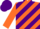 Orange and purple diagonal stripes, orange sleeves, orange and purple cap