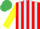 Red and Light Blue stripes, Yellow sleeves, Emerald Green cap