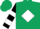 Dark green, black 'p' on white diamond, black & white hoops on sleeves