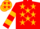 Red, three gold stars, gold hoops on sleeves