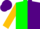 Green, purple halves, gold fleur de lis, gold sleeves, purple cap