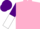 Pink, white and purple thirds, purple 'wrs', purple and white halved sleeves, purple cap