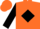 Orange, black 'r' on black framed white diamond, black diamond frame on sleeves, orange cap