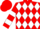 Red, three white diamonds, red hhh, white bars on sleeves