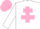 White body, pink cross of lorraine, white arms, pink cap