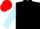 Black, light blue sleeves, red cap