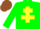 Green body, yellow cross of lorraine, green arms, brown cap