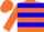 Orange body, blue hooped, orange arms, orange cap