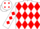 White body, red diamonds, white arms, red diamonds, white cap, red diamonds