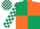 Dark green and orange (quartered), dark green and white check sleeves and cap