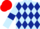 Light Blue and Dark Blue diamonds, Light Blue sleeves, Dark Blue armlets, Red cap