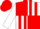 Red and white quarters, red stripes on white sleeves, red cap