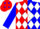 Red & blue halves, white diamond gjp, white diamonds, blue sleeves