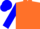 Orange, blue circled 'm', orange and white hoops on blue sleeves, blue cap