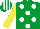 Emerald Green, White spots, Yellow sleeves, Emerald Green and White striped cap