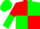 Red body, green quartered, red arms, green halved, green cap