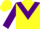Yellow body, purple chevron, purple arms, yellow cap