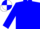 Blue body, blue arms, white cap, blue quartered
