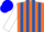 Orange, poker symbols, royal blue stripes on white sleeves, orange and blue cap