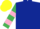 Dark Blue, Emerald Green and Pink hooped sleeves, Yellow cap