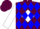 Maroon, blue 'sr' on white diamond, maroon and blue diamonds on white sleeves