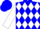 Blue, white diamonds, white ''gd'' on sleeves