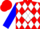 Red, 'rw' on white diamond, white diamonds on blue sleeves