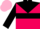 Hot pink, black yoke and 'osb', black hoop on sleeves, pink cap