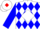 White, red and blue diamonds, red and white diamond stripe on blue sleeves