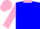 Blue, pink collar and belt, pink cuffs on sleeves, pink cap