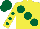 Yellow, large Dark Green spots, Yellow sleeves, Dark Green spots, Dark Green cap