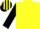 Yellow, black m/r and lightning bolt on back, yellow stripes on black sleeves